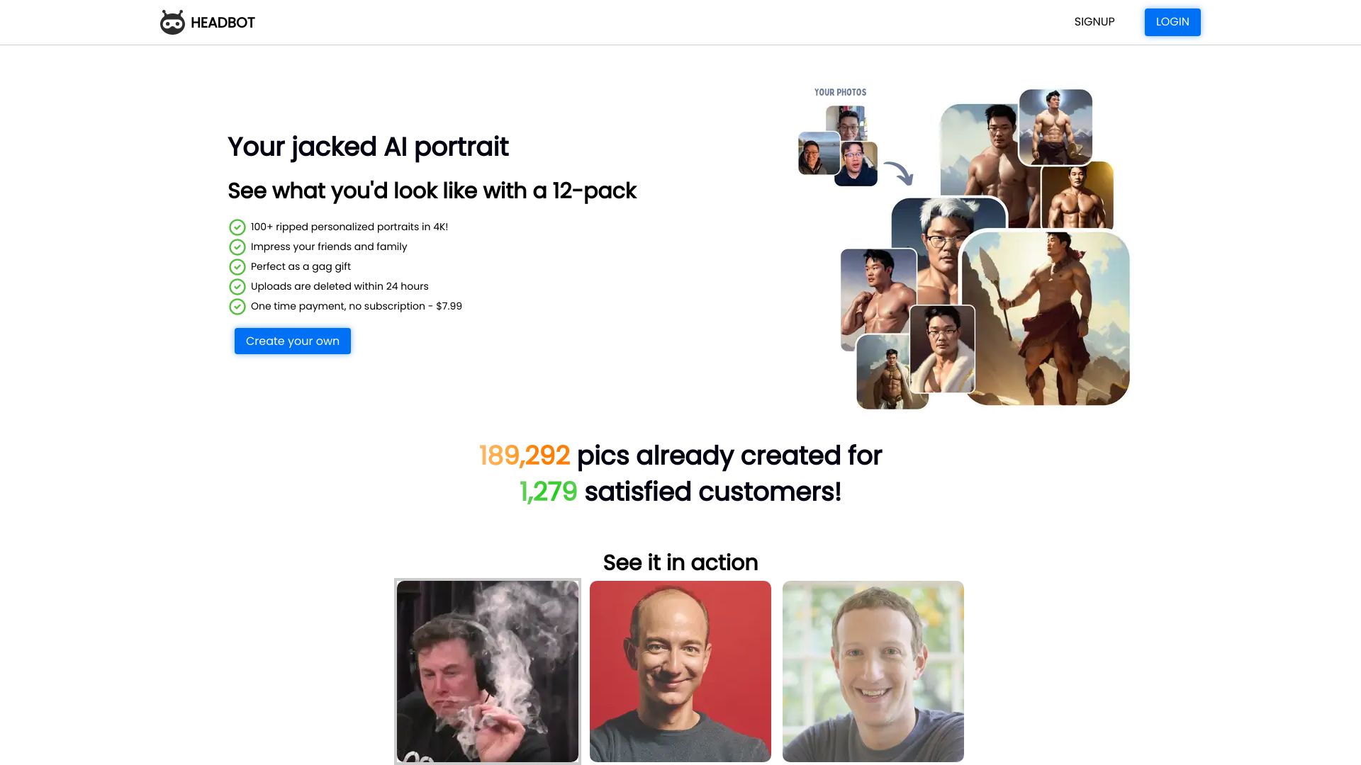 Headbot - AI-generated muscular avatars screenshot