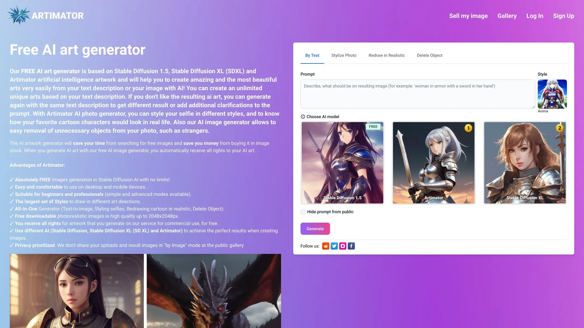Artimator - 免费AI艺术生成器 screenshot