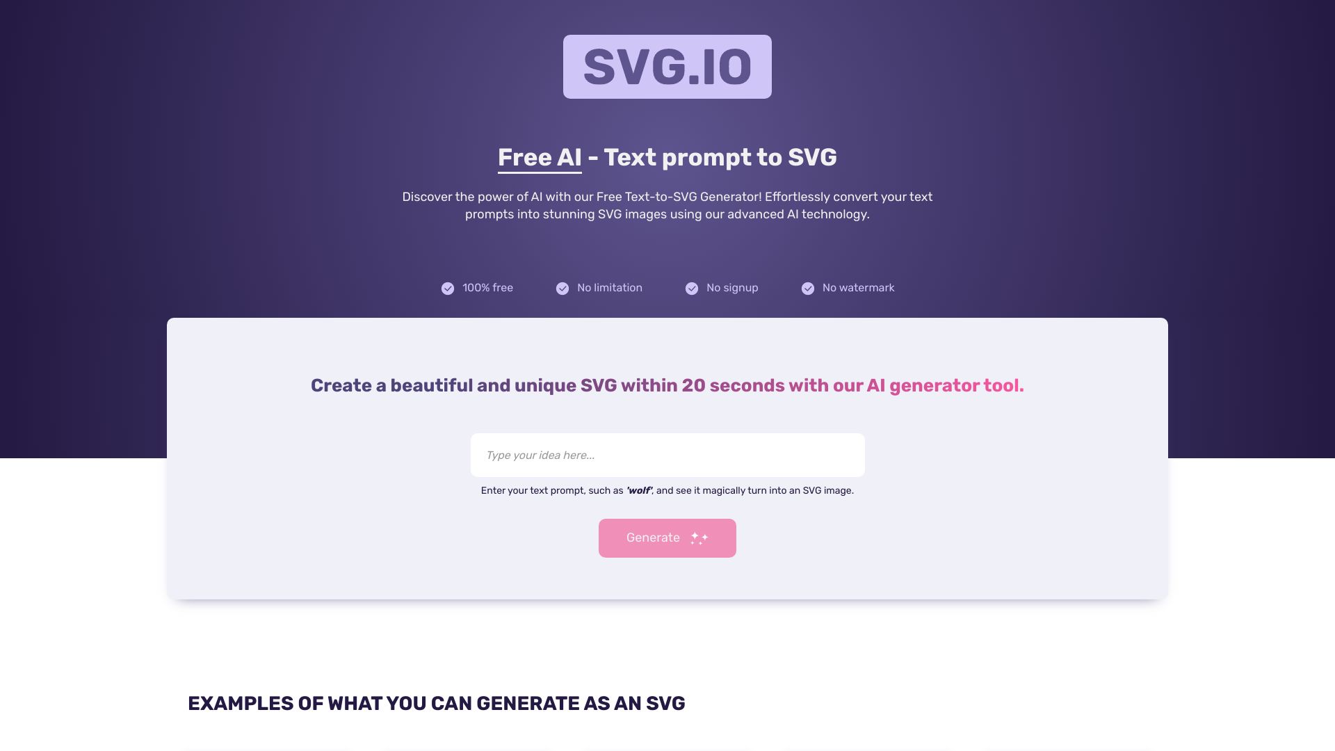 Free AI - Text prompt to SVG illustration screenshot