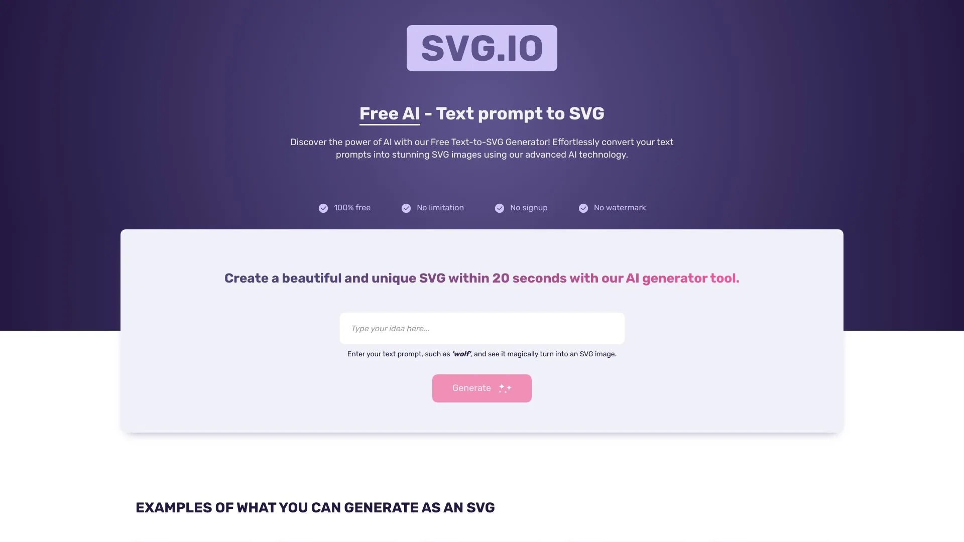 Free AI - Text prompt to SVG illustration screenshot