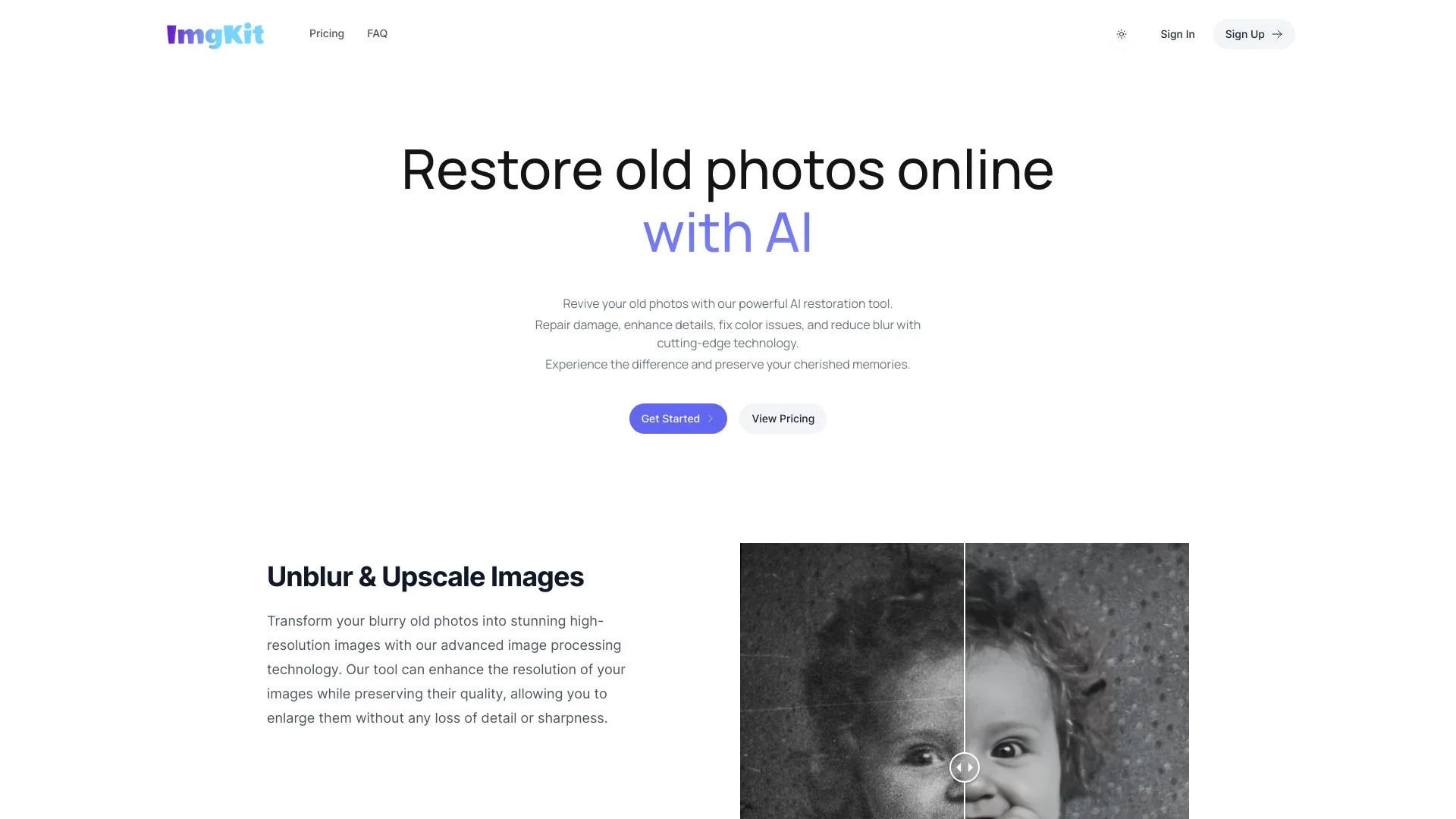 AI Old Photo Restoration Online - ImgKit screenshot