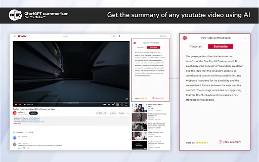 YouTube™ Summarizer Chrome Extension screenshot