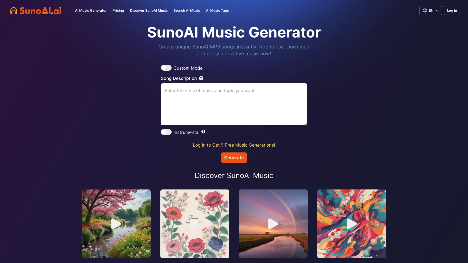 SunoAI Music Generator screenshot