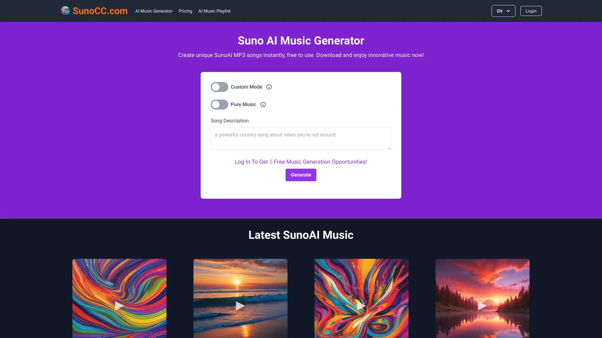 Suno AI Music Generator screenshot