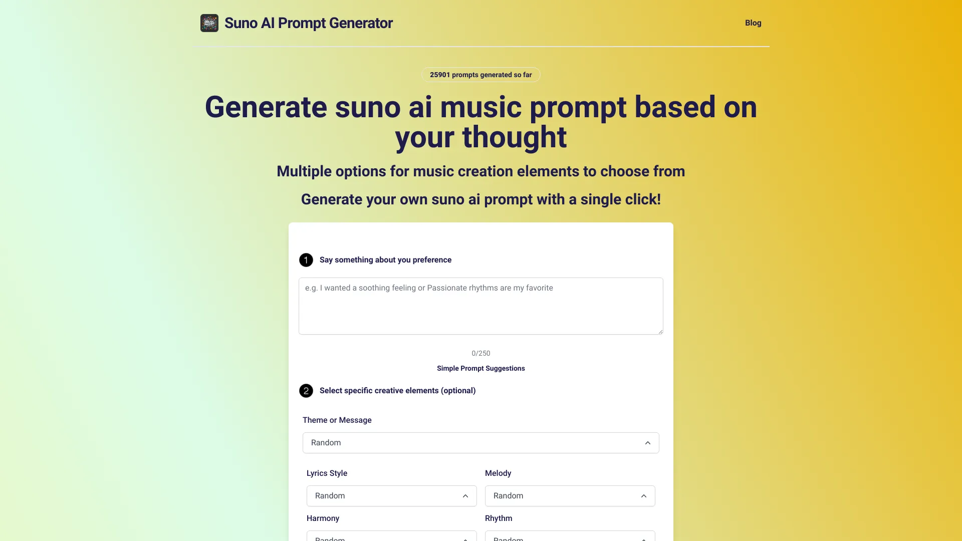 Suno AI Music Prompt Generator screenshot