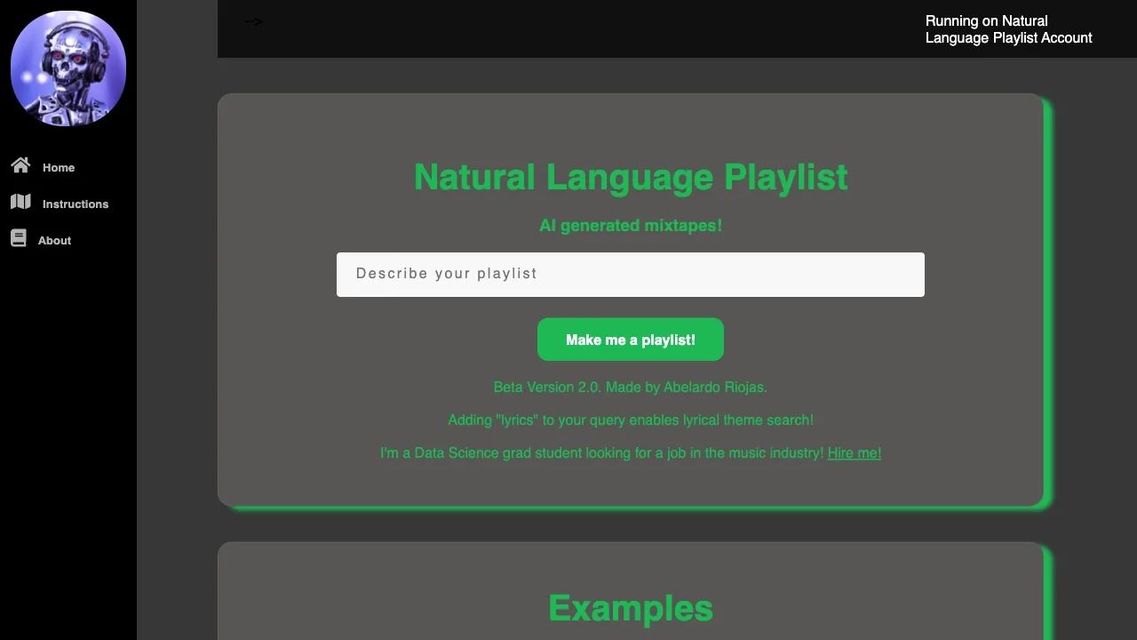 Natural Language Playlist screenshot