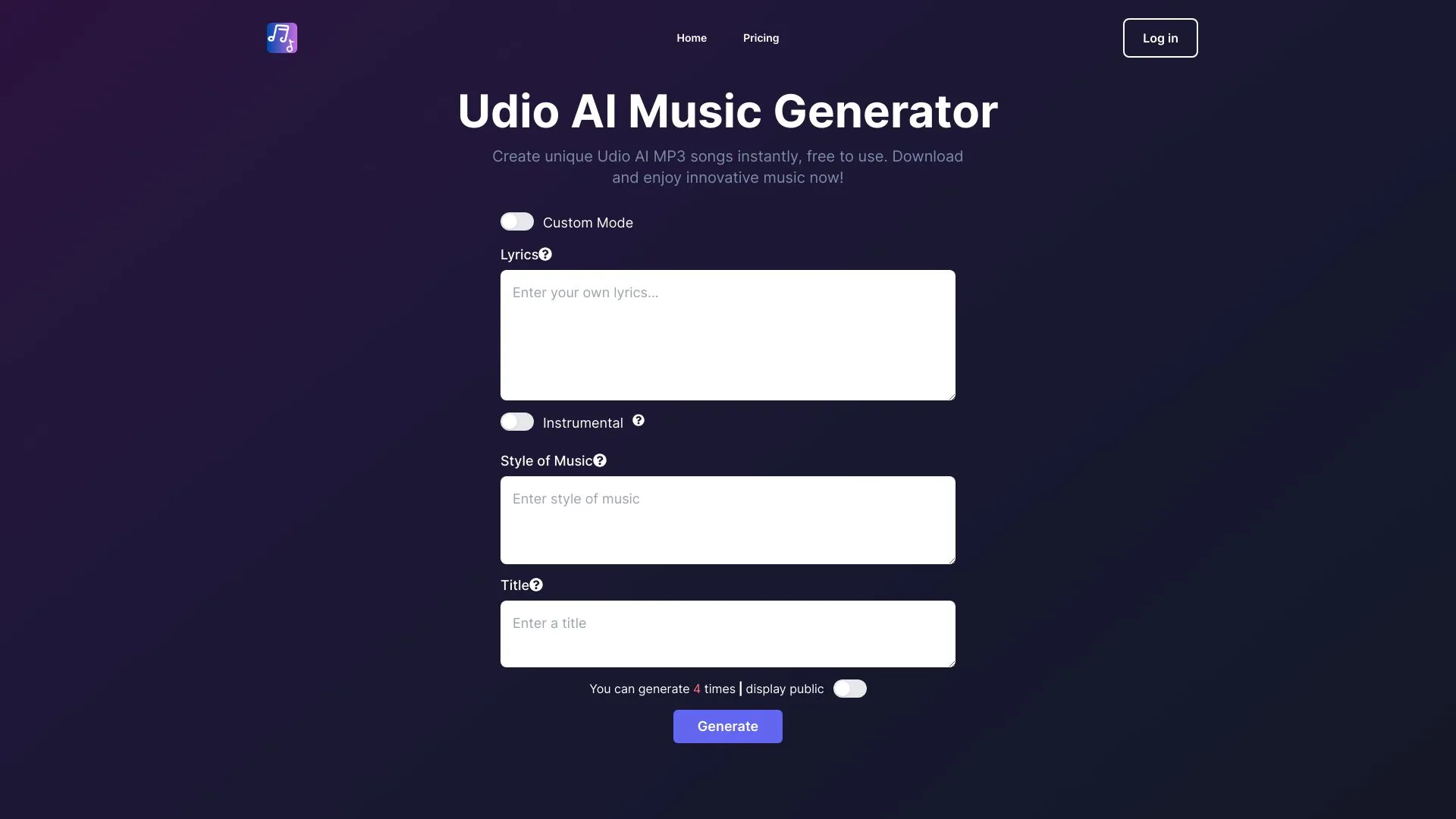UdioAI.ai screenshot