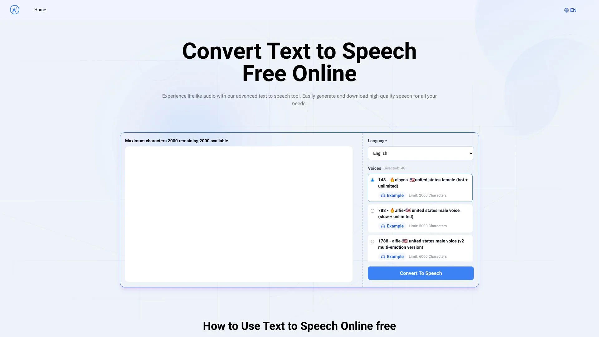 TexttoSpeech.im: Convert  Text to Speech Free Online screenshot