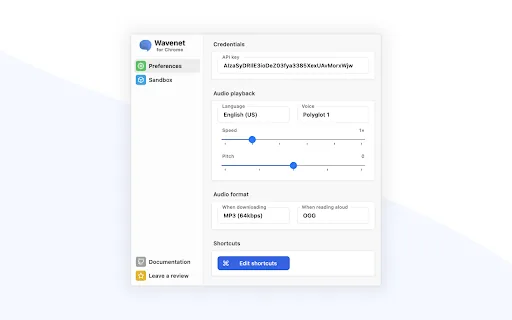 Text-to-Speech Extension screenshot