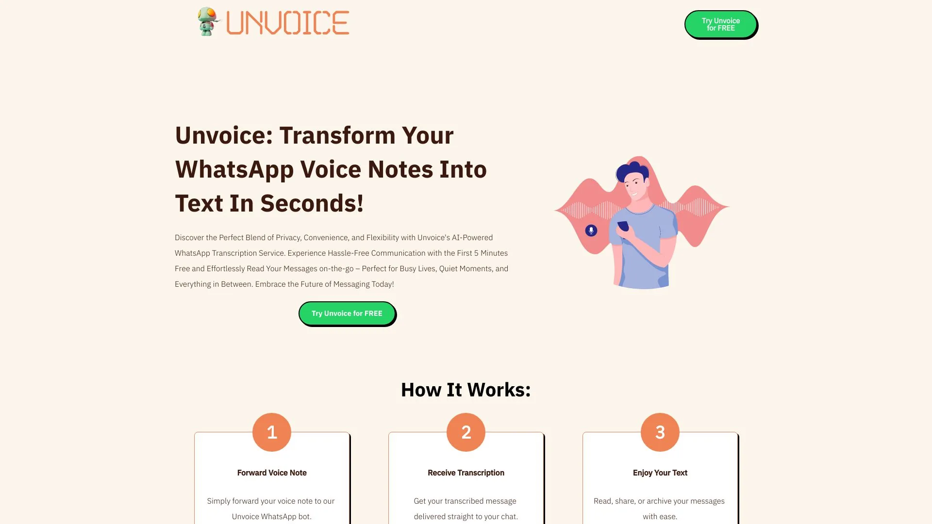 Unvoice Bot - Your AI WhatsApp Voice Transcription Tool screenshot