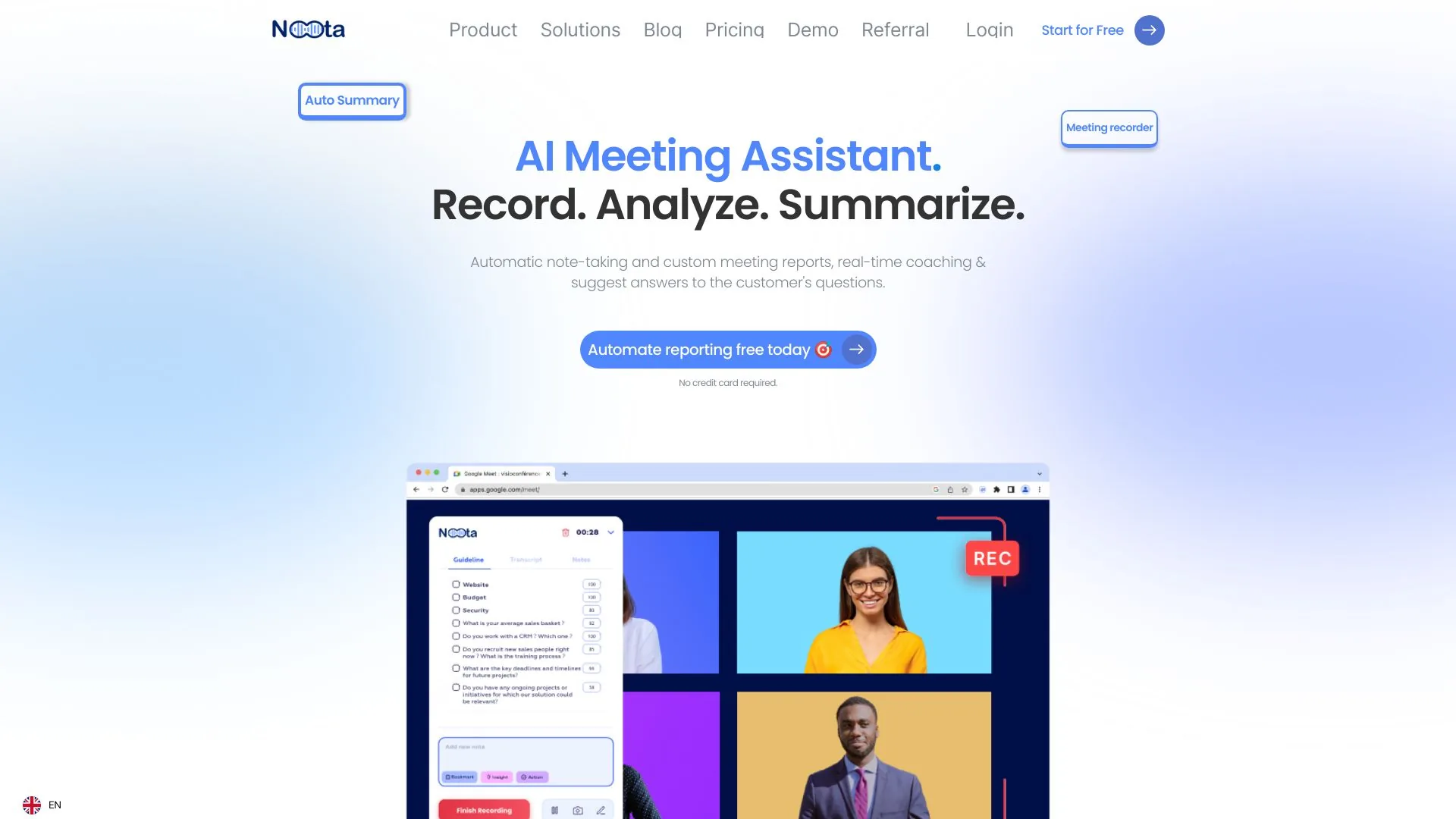 Noota | Free Meeting Recorder and AI-Generated Notes screenshot