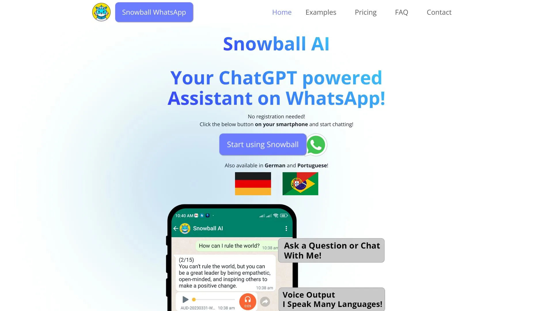 Snowball AI - ChatGPT in WhatsApp screenshot