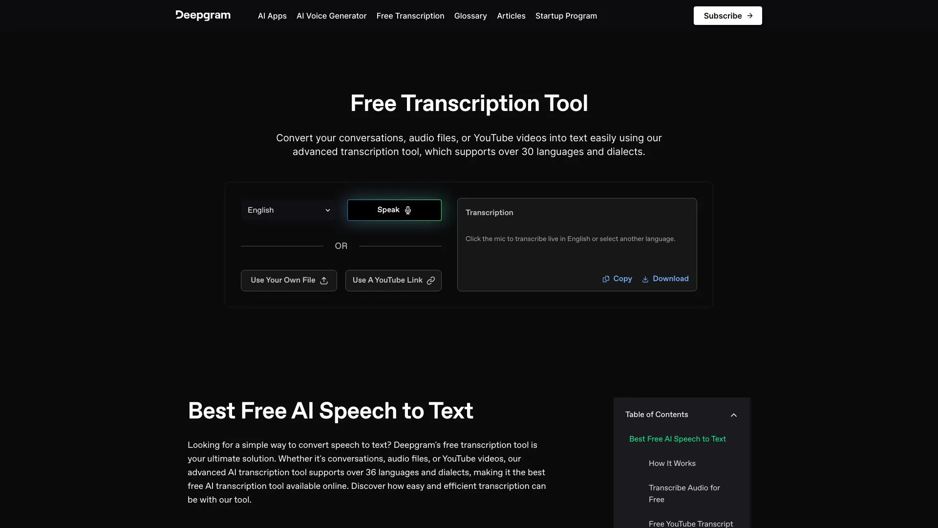 Free Transcription Tool Deepgram screenshot