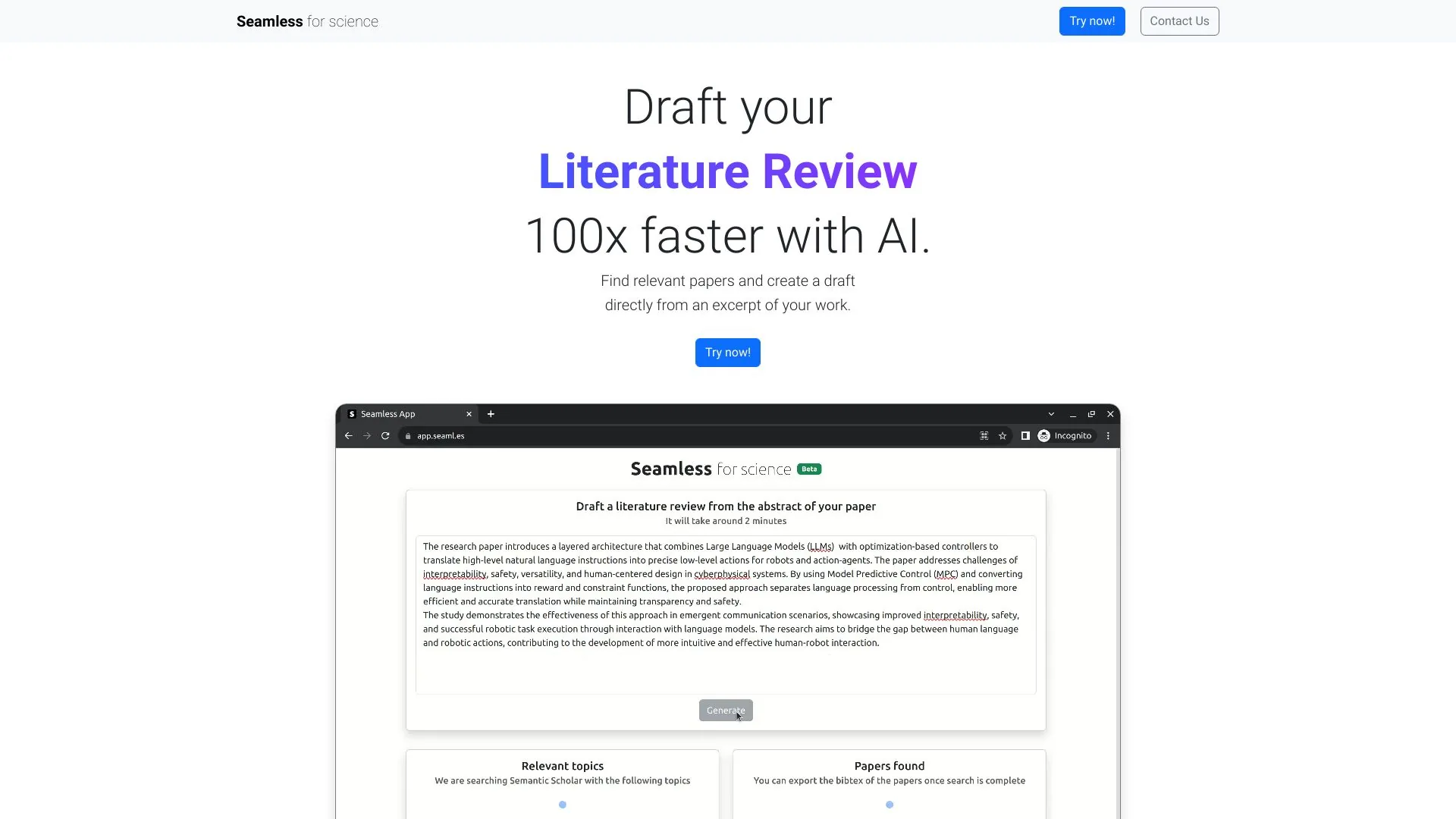 Seamless - AI Literature Review Tool for Scientific Research screenshot