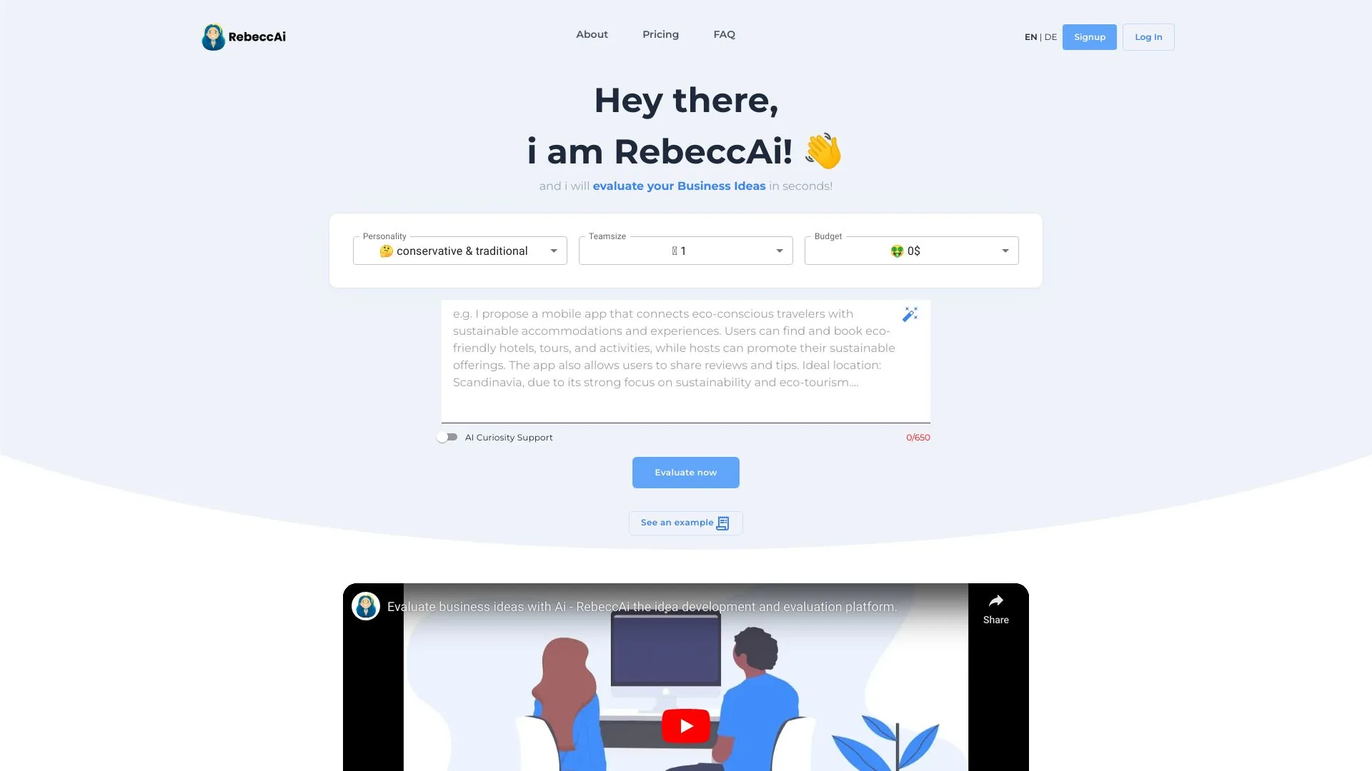 RebeccAi - AI-powered business idea assessment and validation tool screenshot