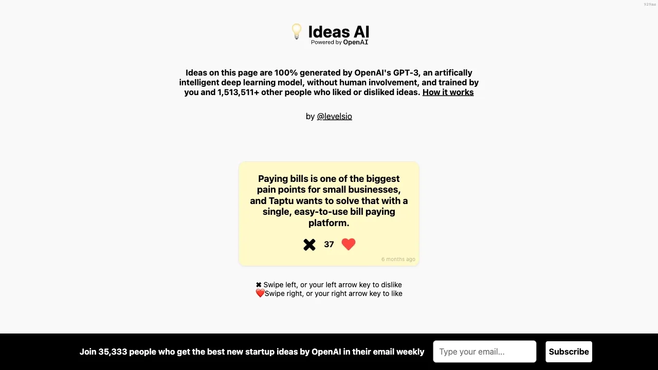 OpenAI-Powered Startup Ideas screenshot