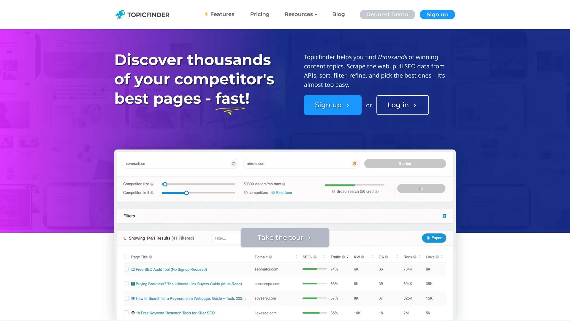 Topicfinder - The ultimate tool for finding and generating blog content titles screenshot