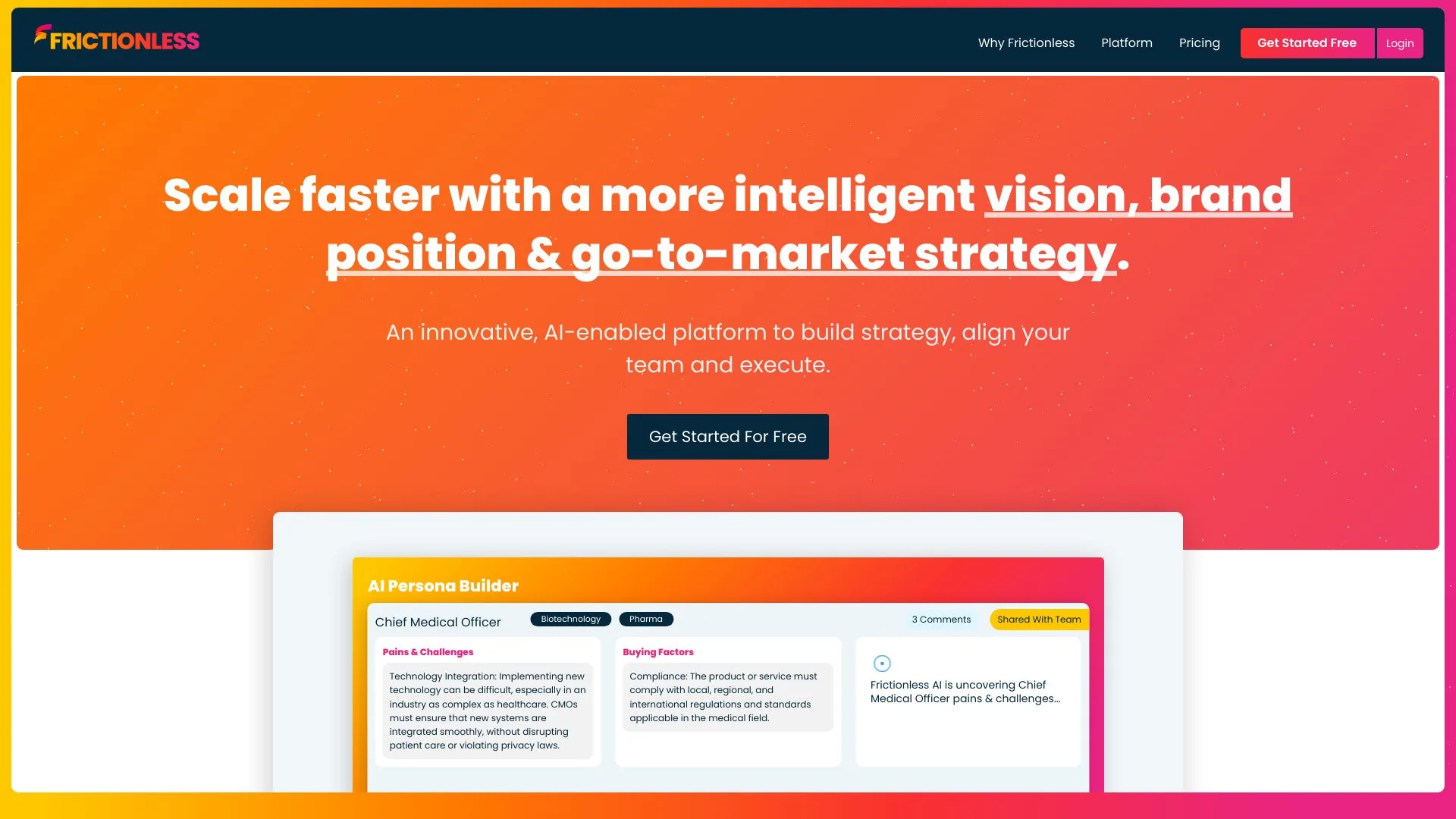 Frictionless - AI-powered strategic consulting platform screenshot