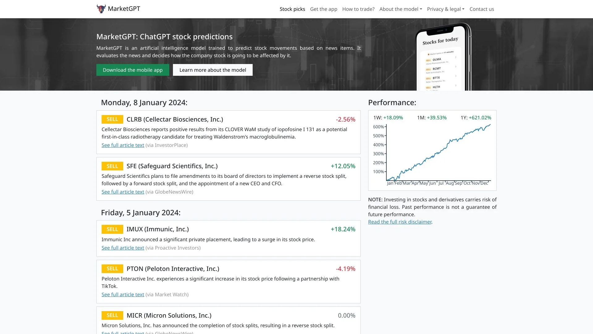 MarketGPT: ChatGPT stock predictions screenshot