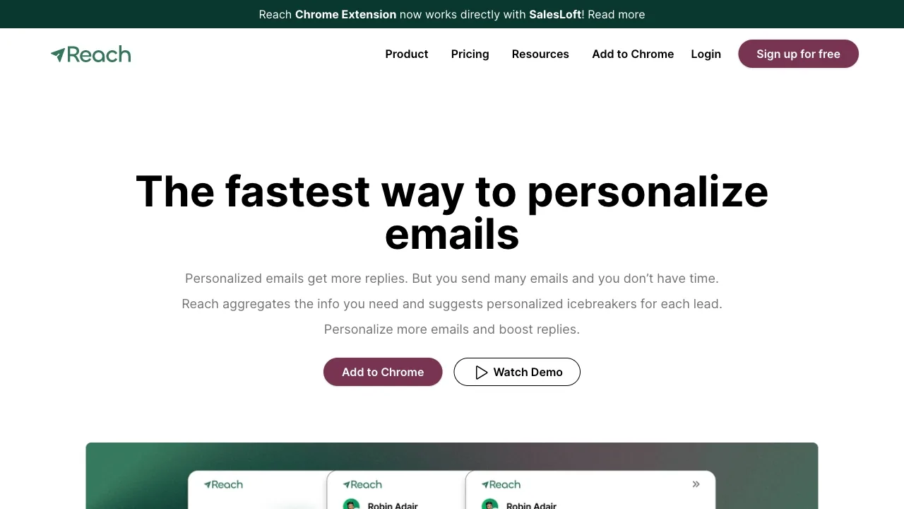 Reach - The fastest way to personalized emails screenshot
