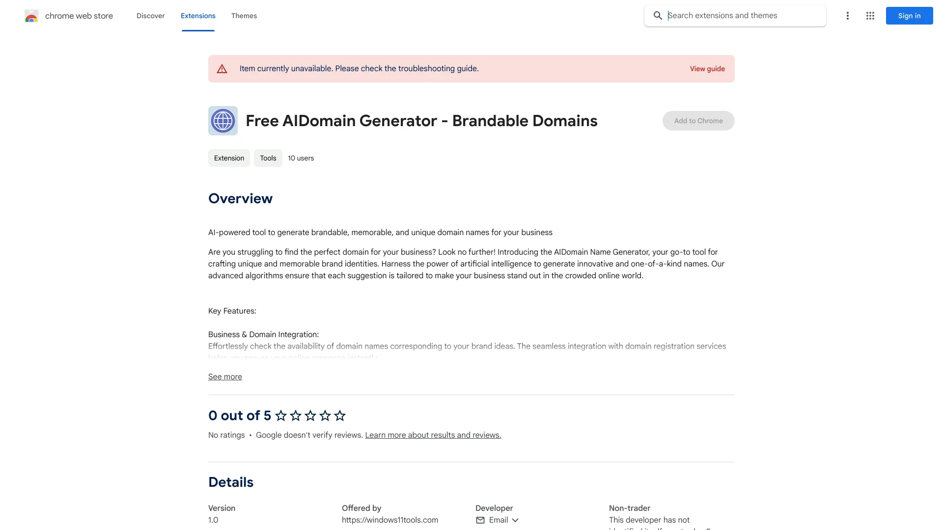 AIDomain Name Generator screenshot