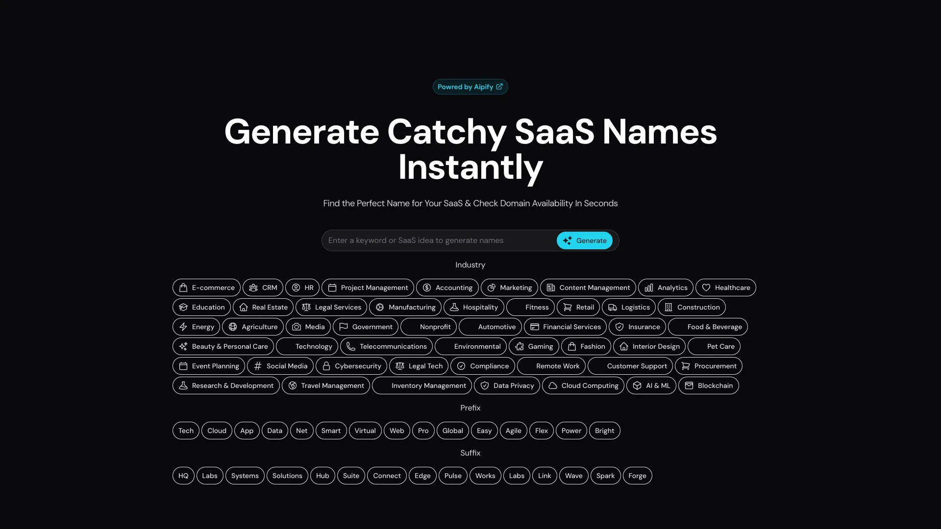 SaaS Name Generator screenshot