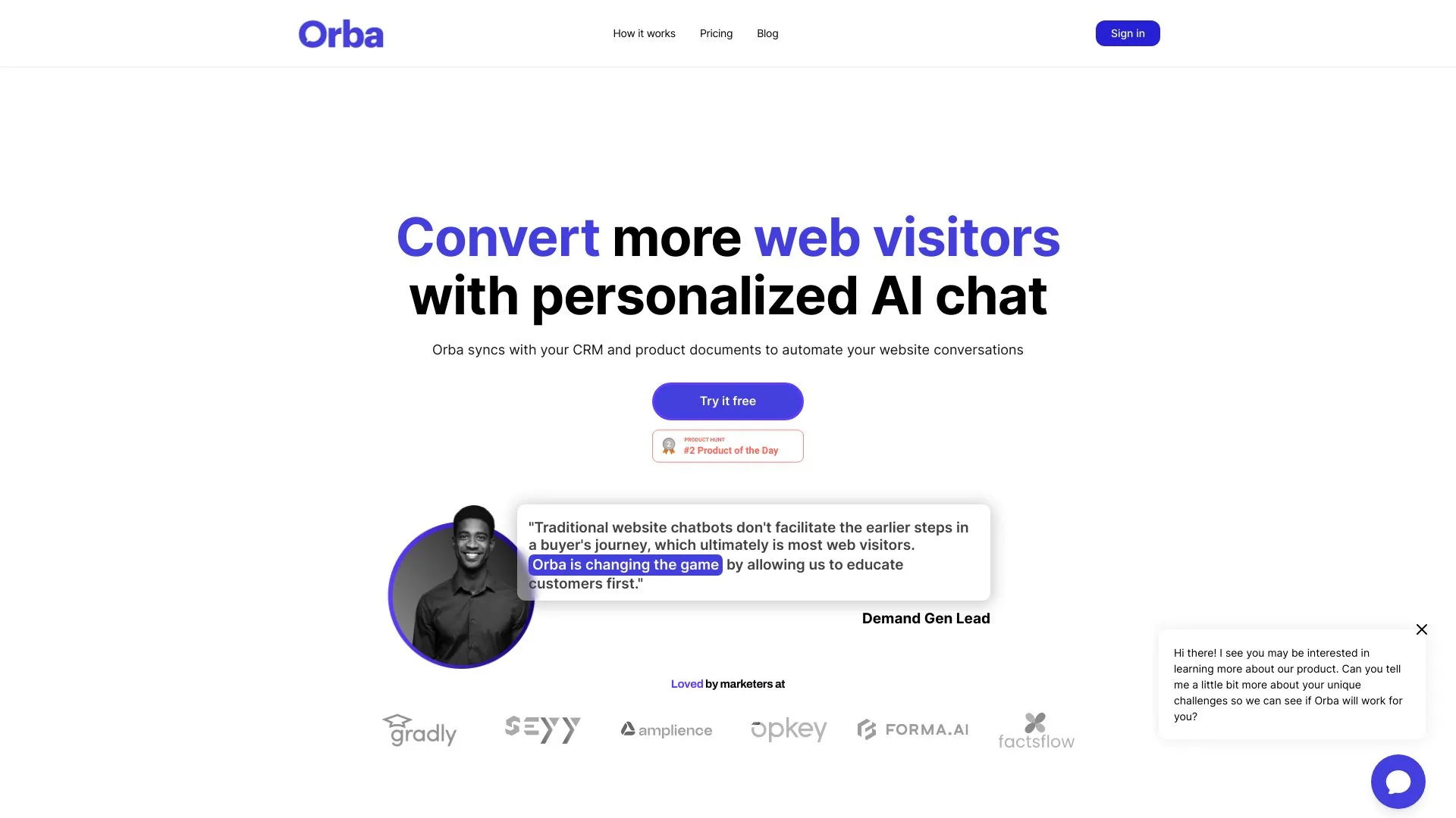 Orba AI chatbot screenshot