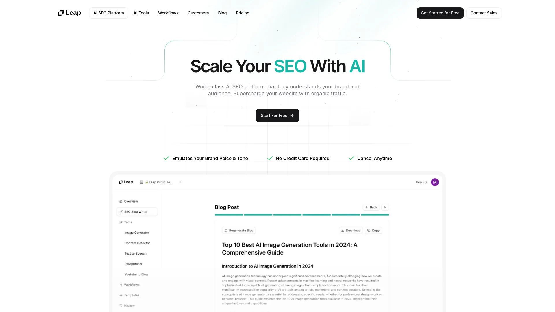Leap AI SEO Platform screenshot