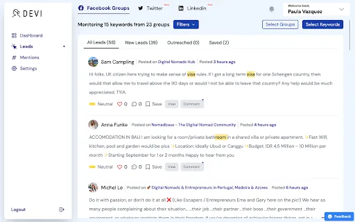 Devi AI Lead Generation Assistant screenshot