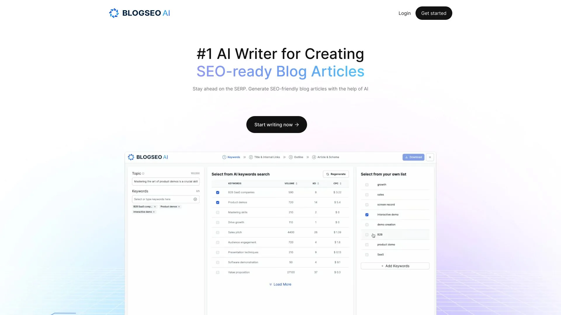 BlogSEO AI: AI Writer for Creating SEO-Optimized Blog Posts screenshot