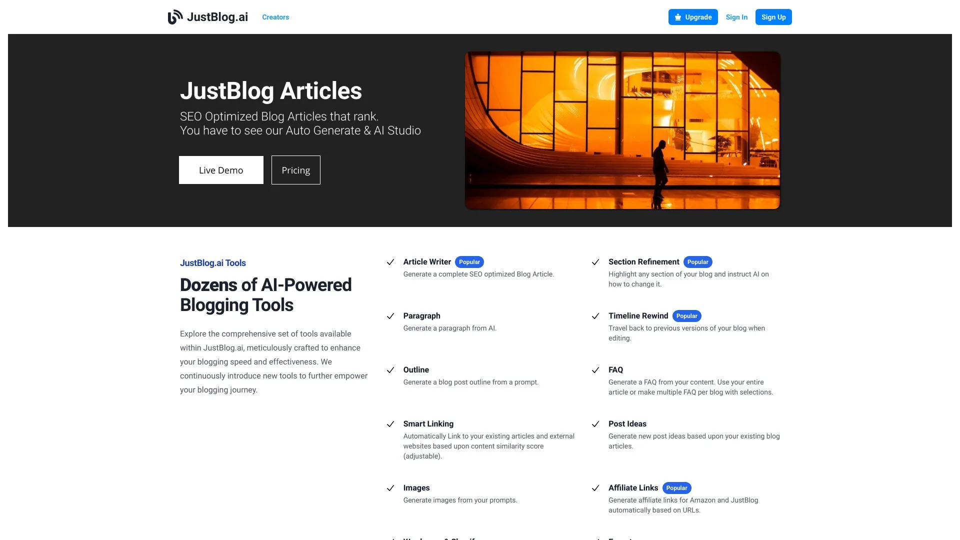 JustBlog.ai screenshot