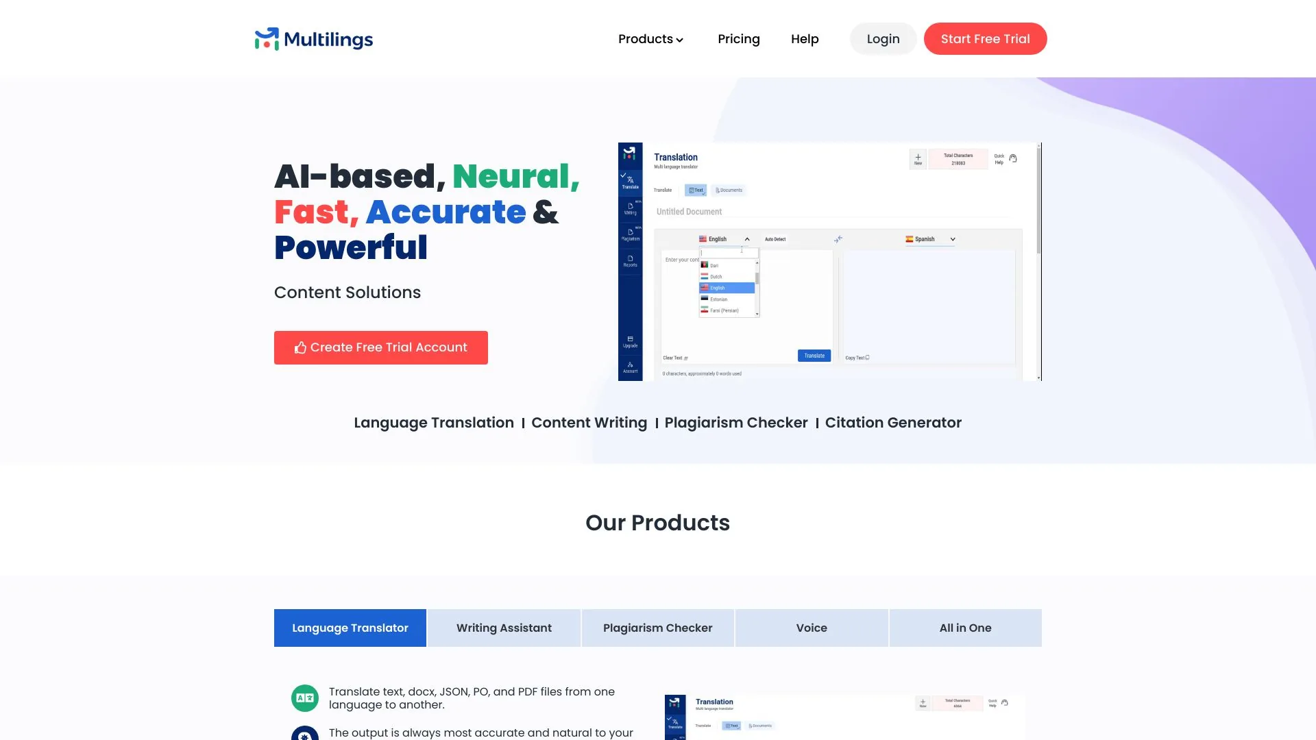https://www.multilings.com screenshot