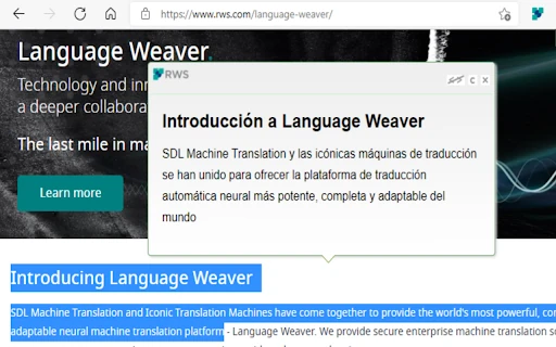 Language Weaver Instant Translation screenshot