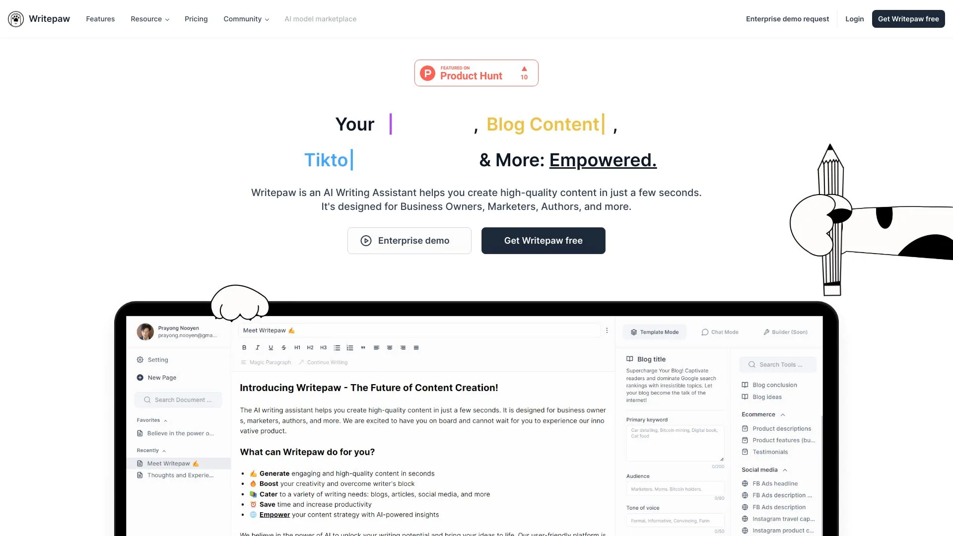 Writepaw screenshot