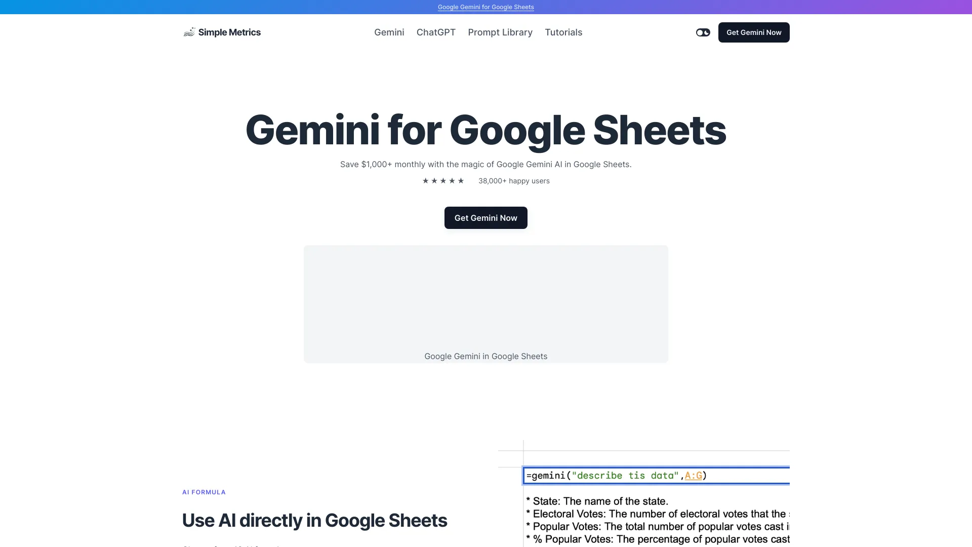 Google Gemini AI for Google Sheets screenshot