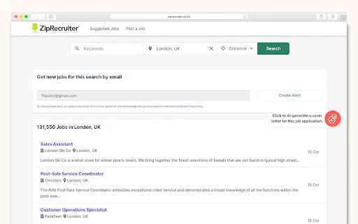 Kickresume AI Cover Letter Generator screenshot