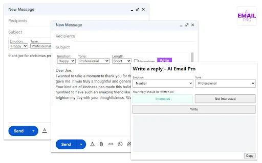 AI Email Pro Chrome Extension screenshot