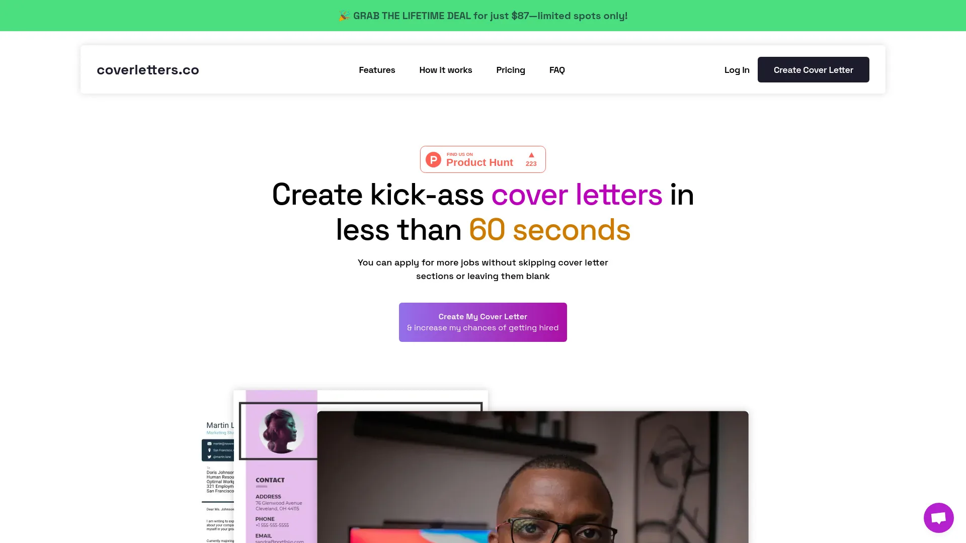 Coverletters.co screenshot