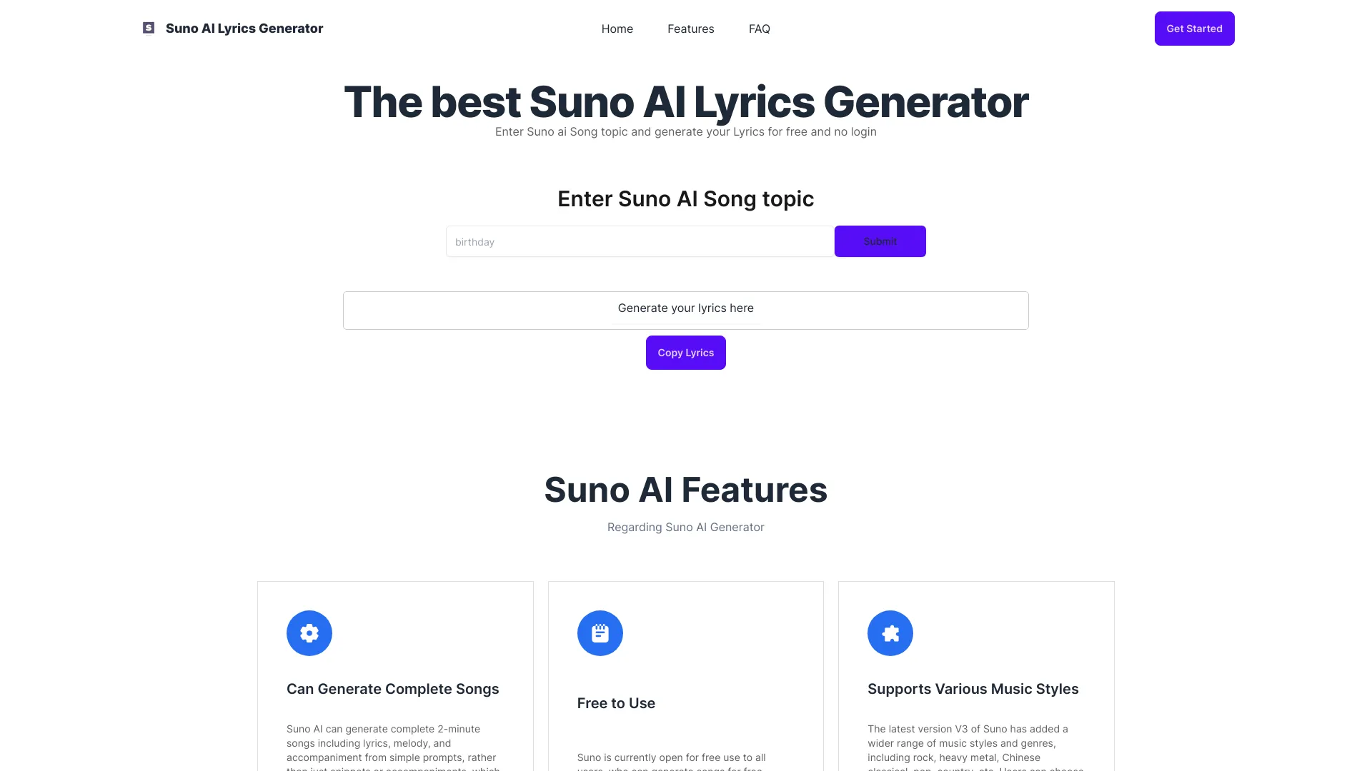 Suno AI Lyrics Generator screenshot