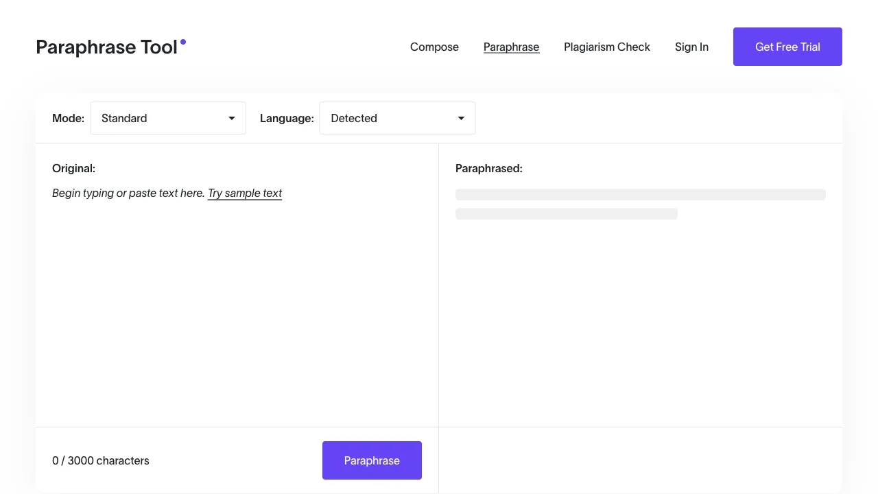 Paraphrasing Tool screenshot