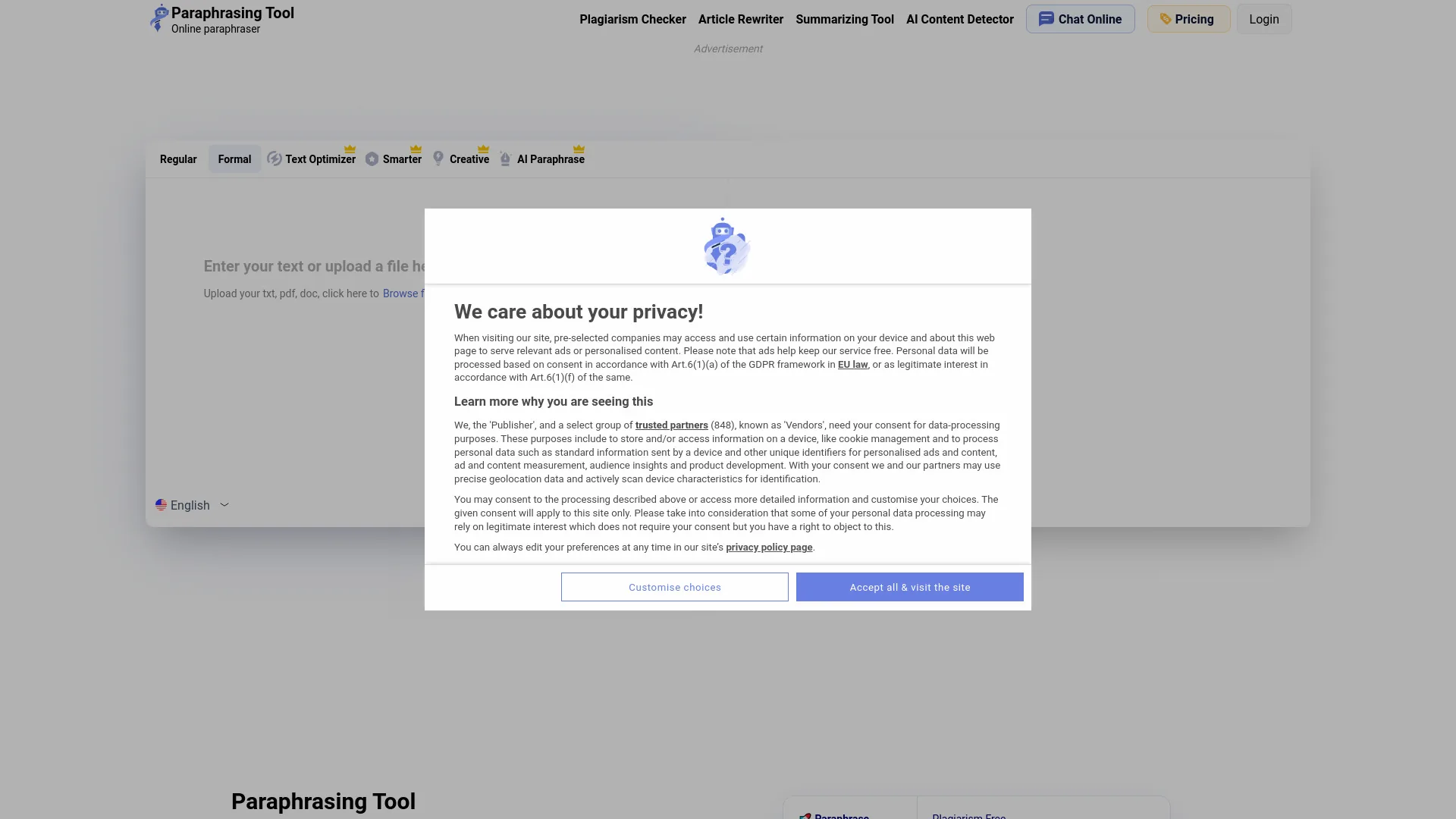 Paraphrasing.io screenshot