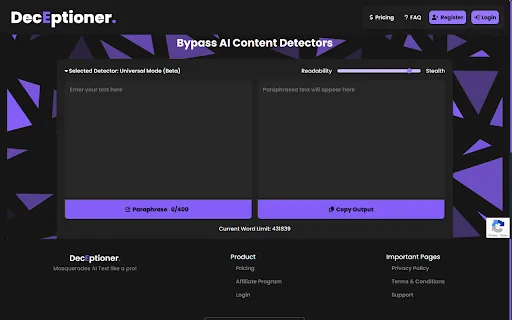 DecEptioner's Chrome Extension screenshot