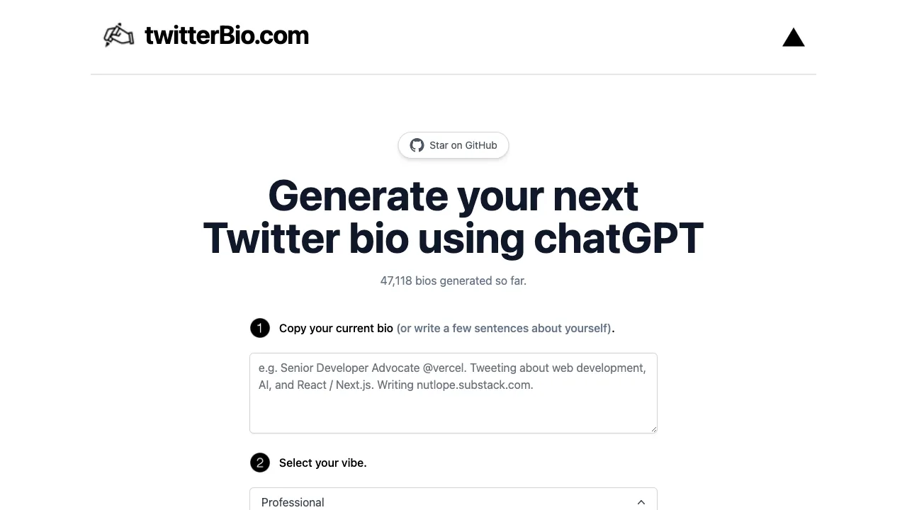 Twitter Bio Generator screenshot