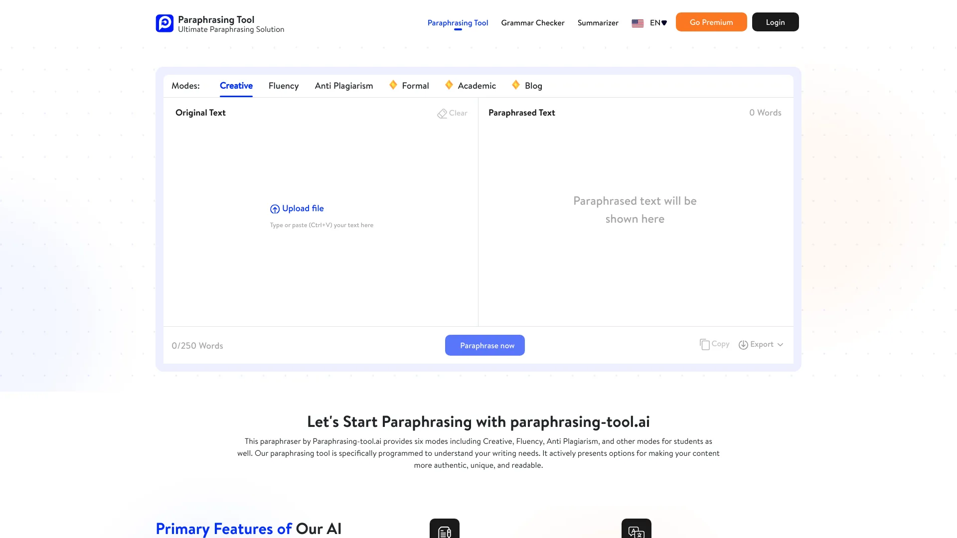 Paraphrasing-tool.ai screenshot