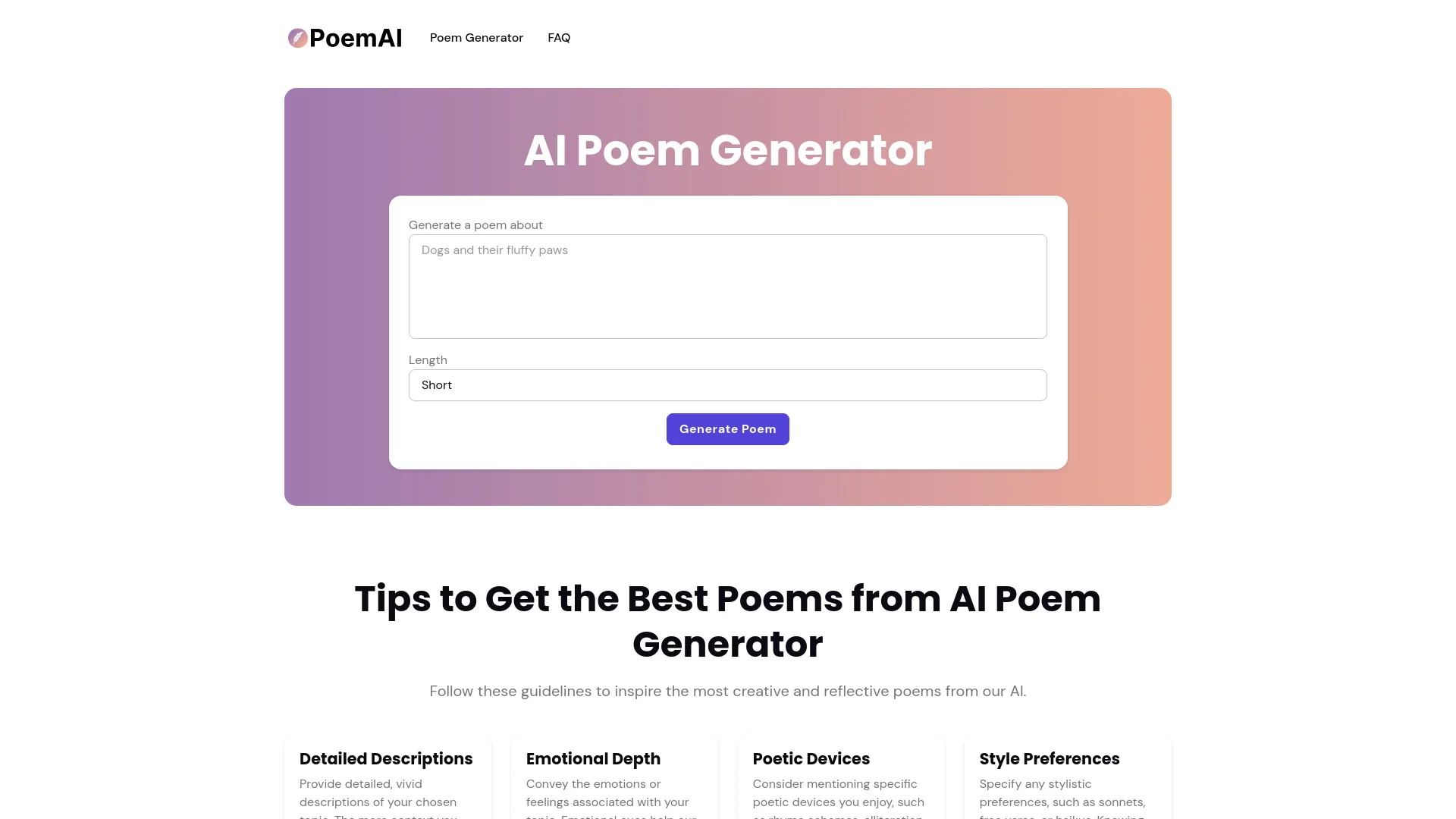 AI Poem Generator screenshot