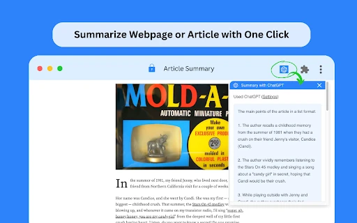 ChatGPT Article Summary Generator screenshot