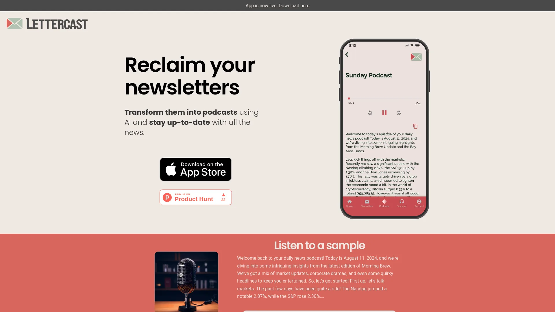 Lettercast screenshot