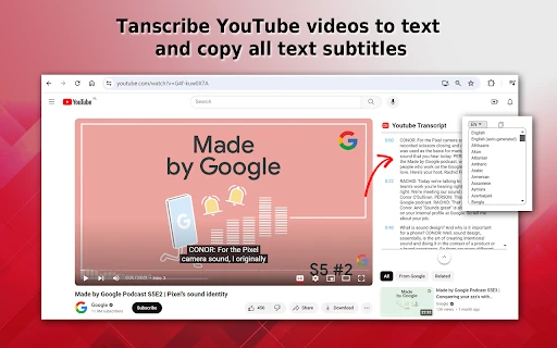 YouTube Transcription screenshot