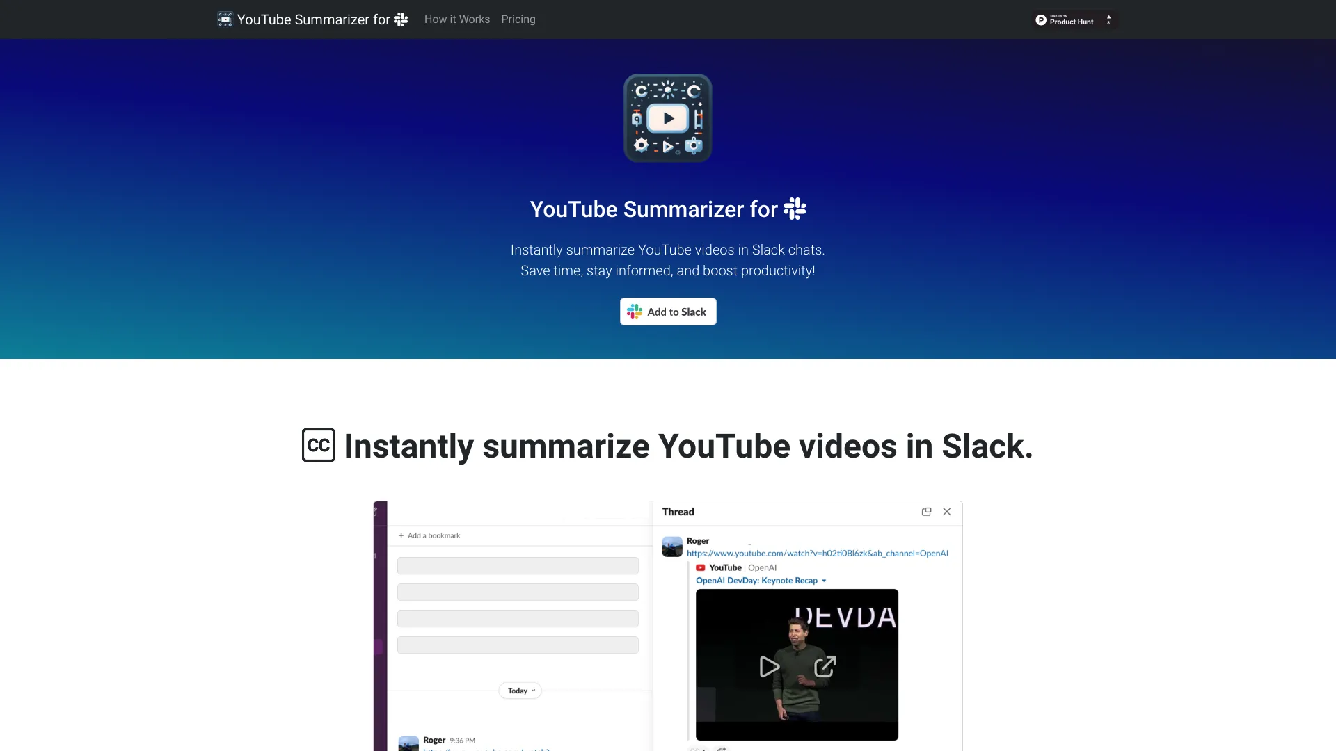 YouTube Summarizer for Slack screenshot