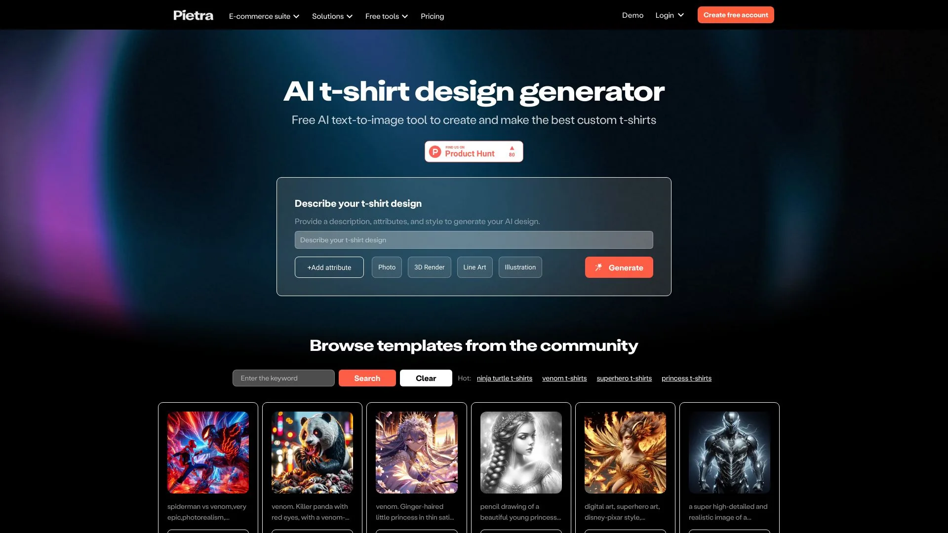AI t-shirt design generator screenshot